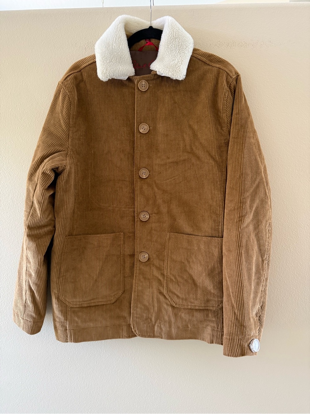 Robert Graham Men’s Camel Corduroy Barn Jacket with White Sherpa Collar NEW